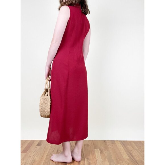 Vintage Linen Embroidered Midi Maxi Dress Cottagecore Floral Summer Sun 90s Y2K - Picture 3 of 7